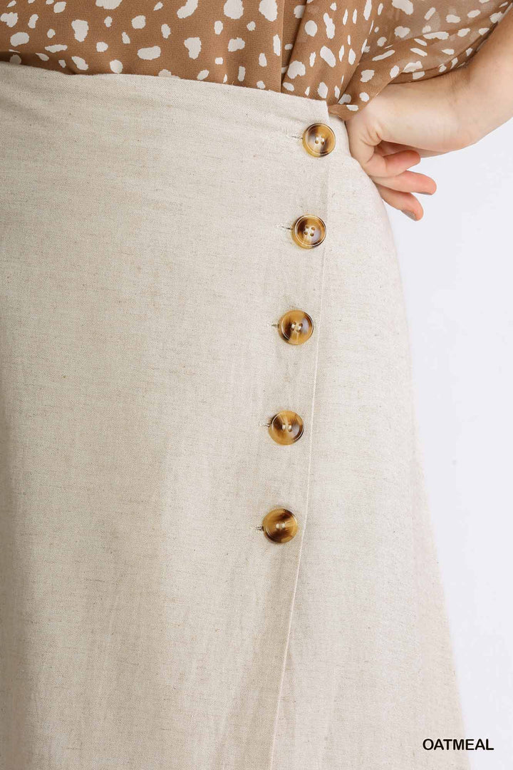 Show Me The Way Midi Wrap Skirt with Buttons In Oatmeal
