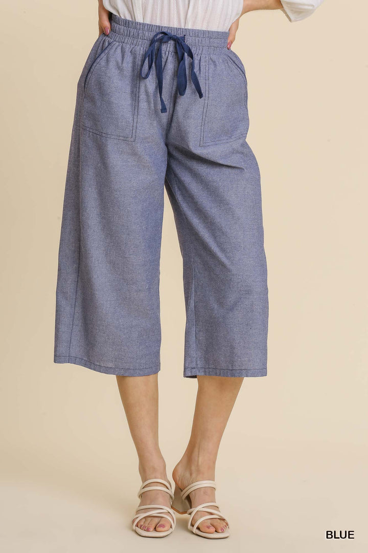 Dreaming Of The Day Cropped Chambray Pants with Drawstring