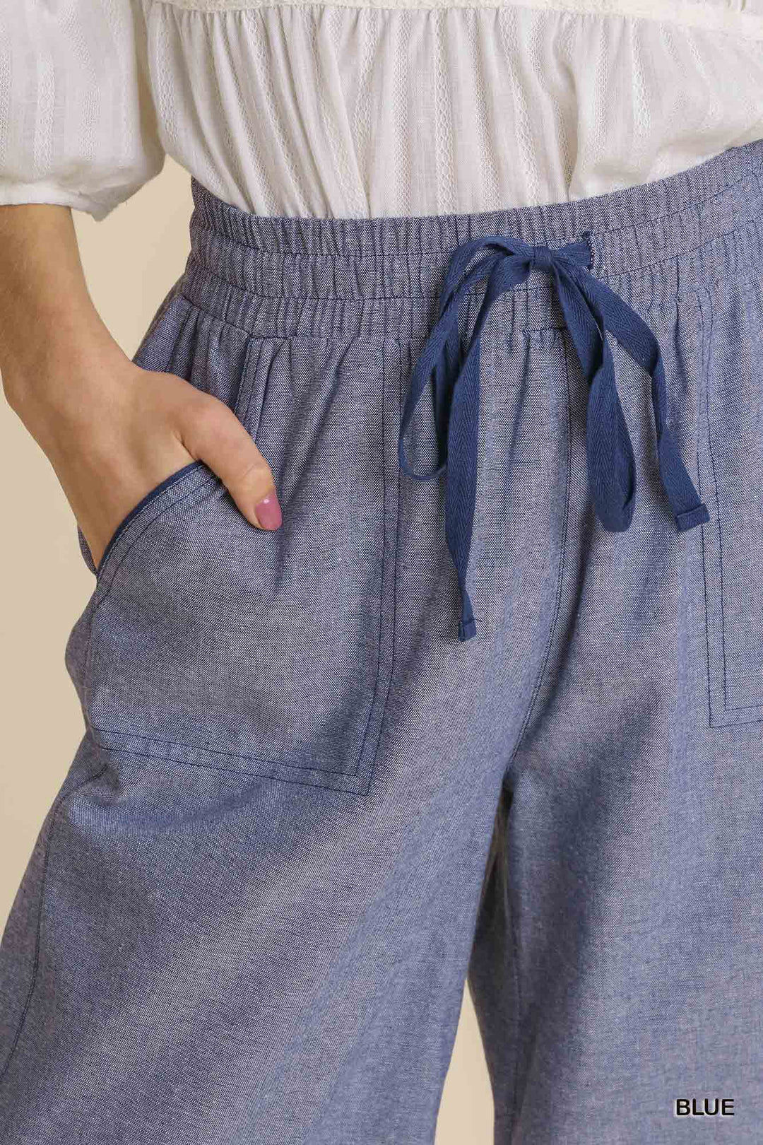 Dreaming Of The Day Cropped Chambray Pants with Drawstring