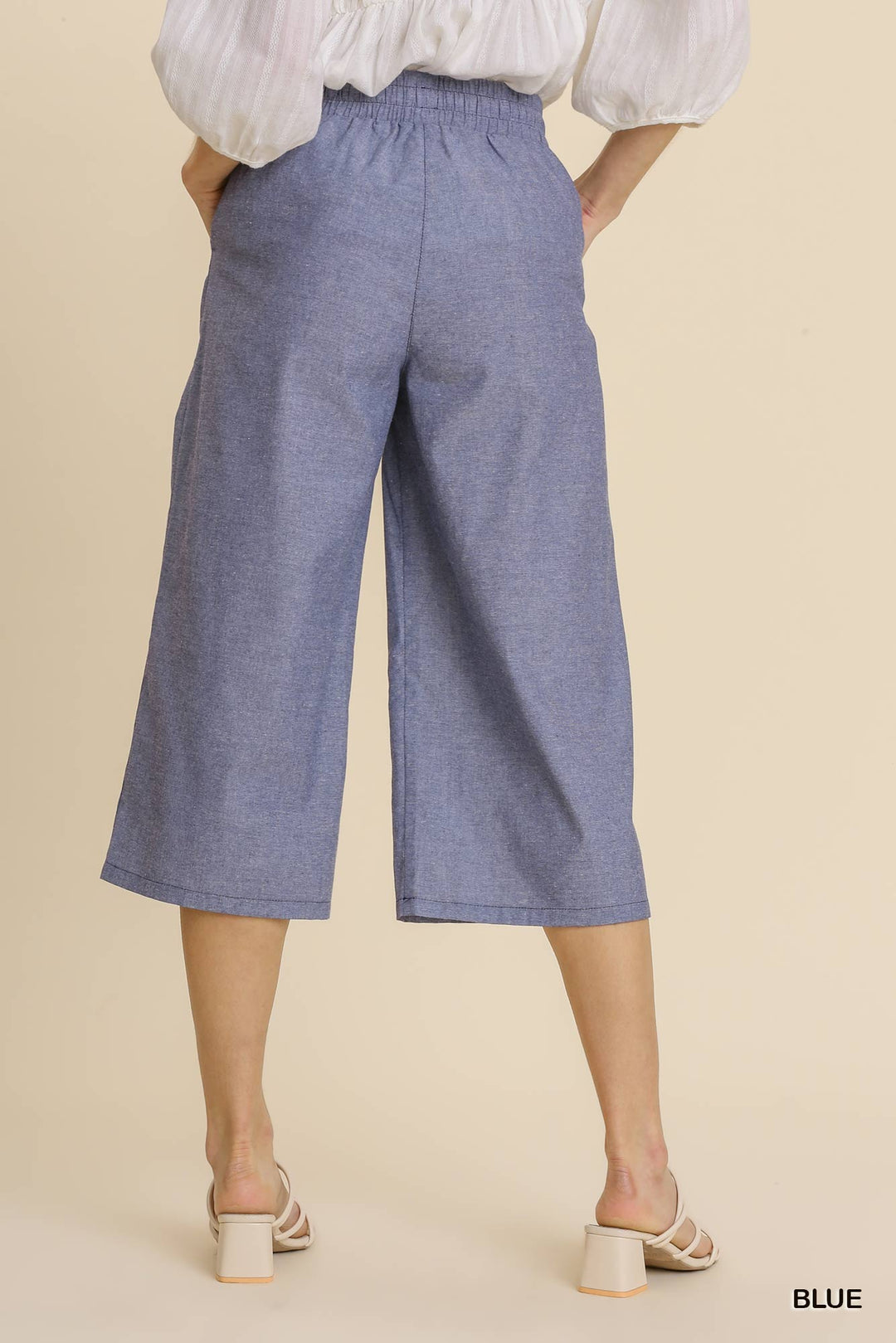 Dreaming Of The Day Cropped Chambray Pants with Drawstring