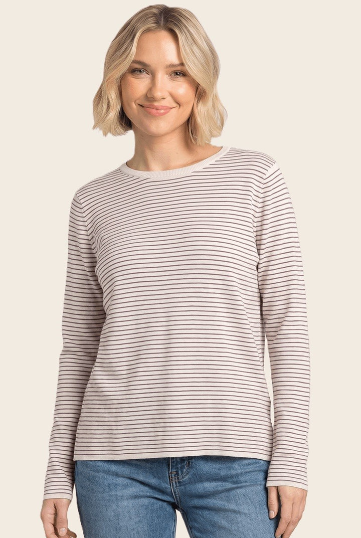 No Agenda Pinstriped Light Weight Sweater in Lavender