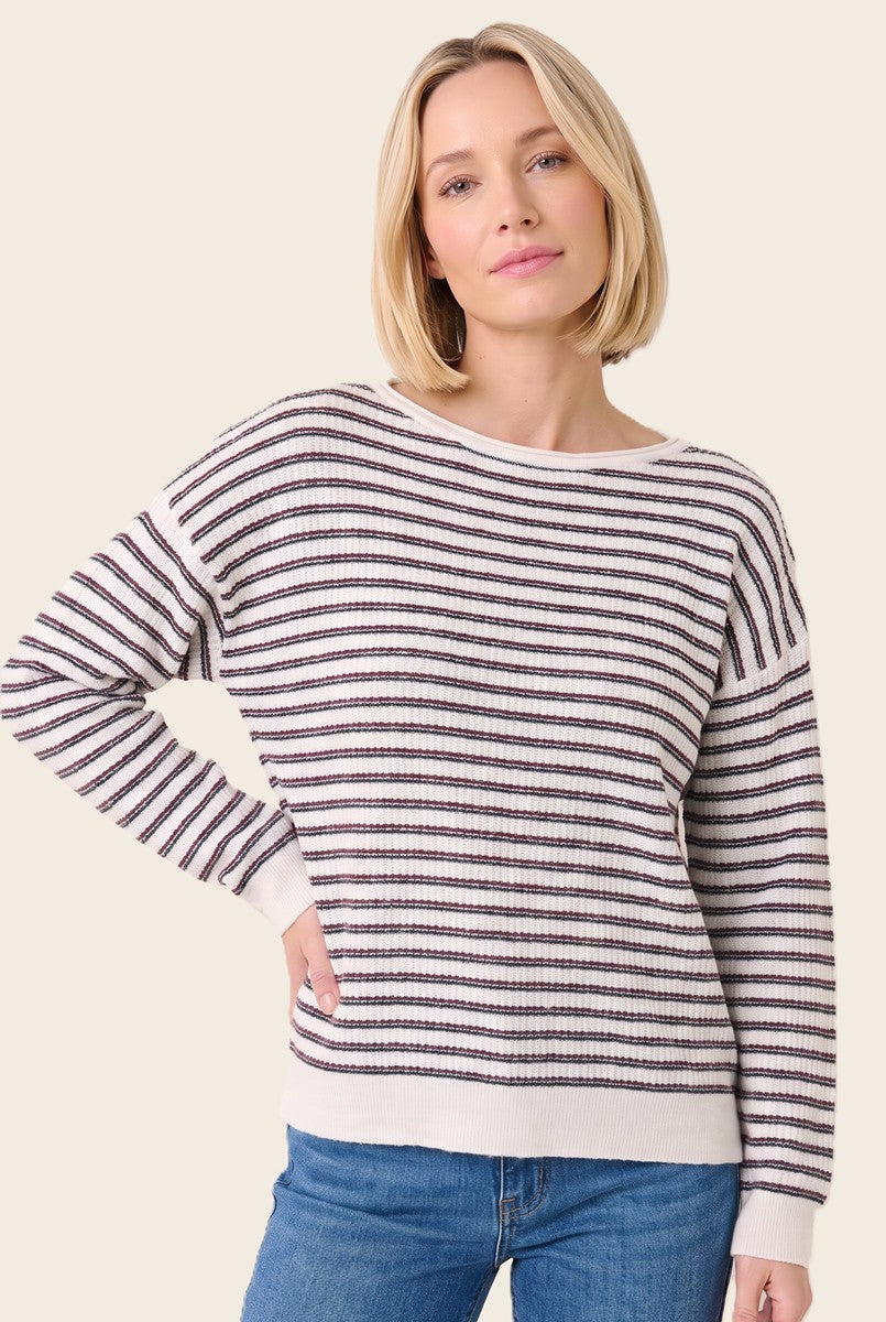 Big Dreams Striped Crew Neck Sweater in Brown/Lavender