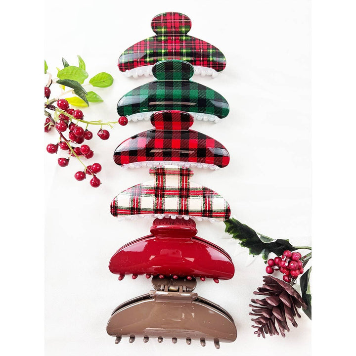 Christmas Plaid Print with solid Hair Claw Clip