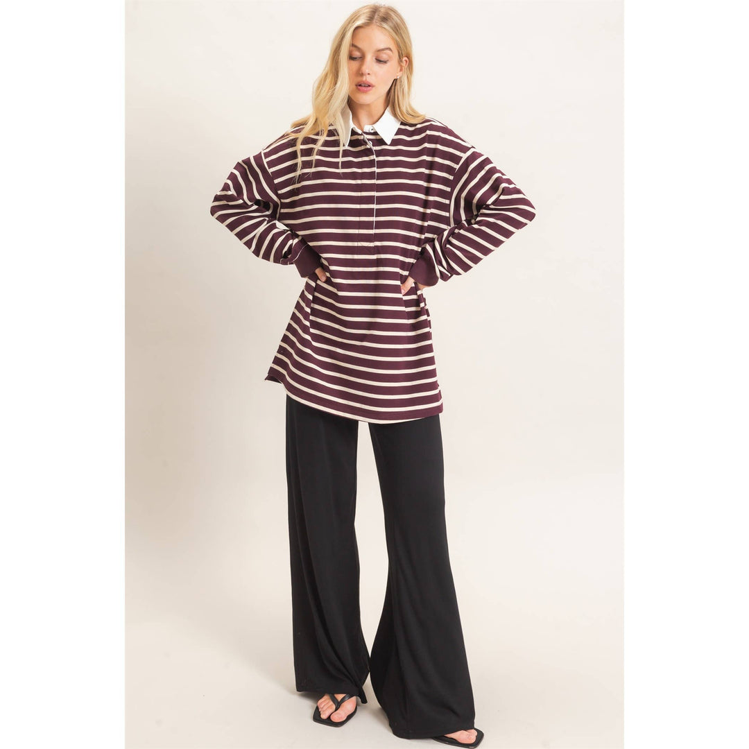 Striped Polo Long Sleeve Top