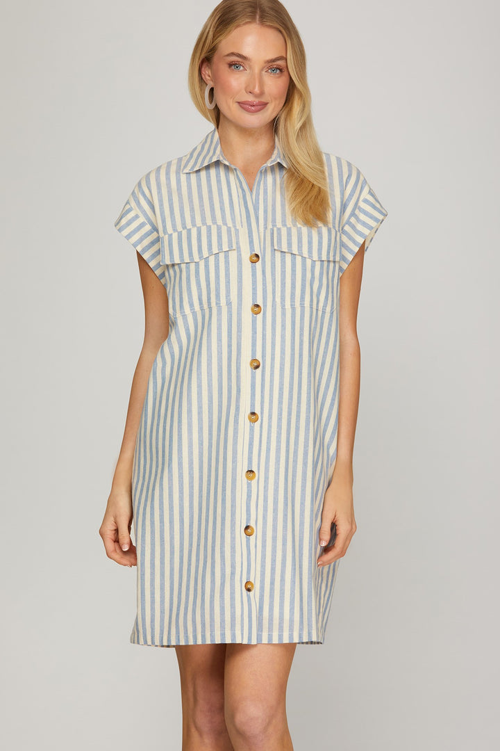 So True Light Blue Striped Dress