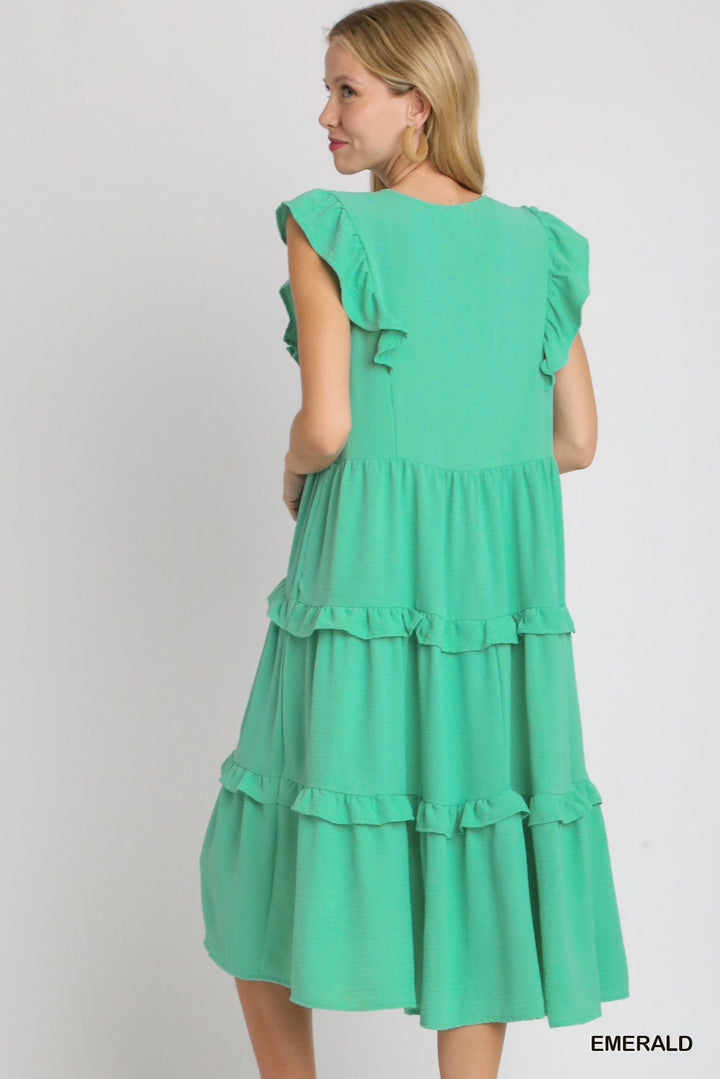 Keep It Up Ruffle Tiered Midi Dress with Flutter Sleeves