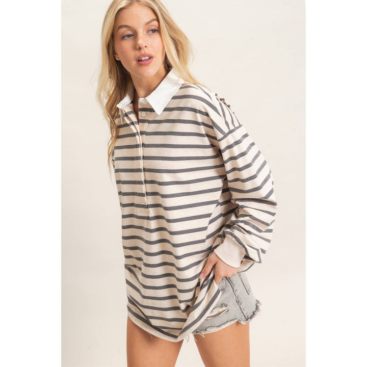 Striped Polo Long Sleeve Top