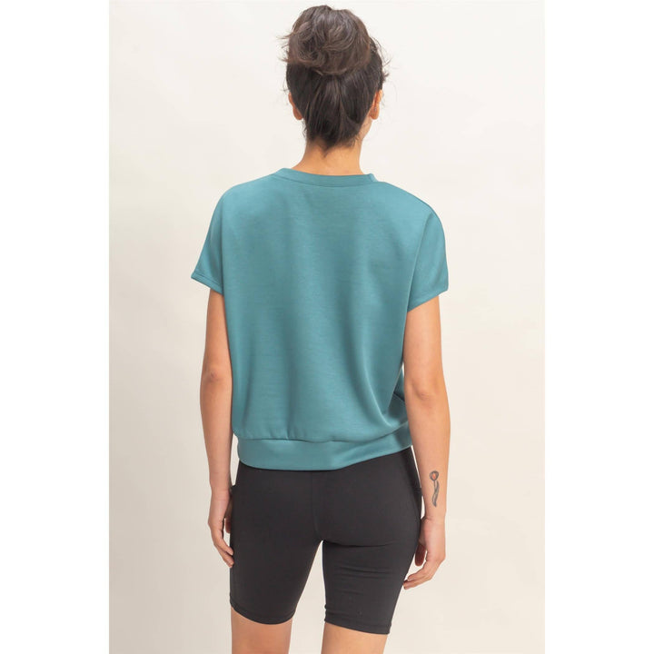 Crew Neck Short Dolman Sleeve Top