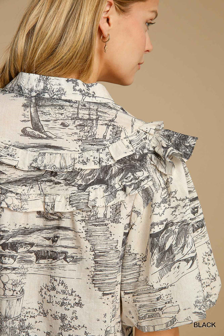 Two Tone Split Neck Top in Black and White