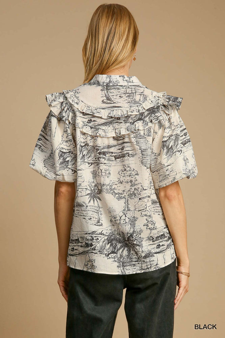 Two Tone Split Neck Top in Black and White