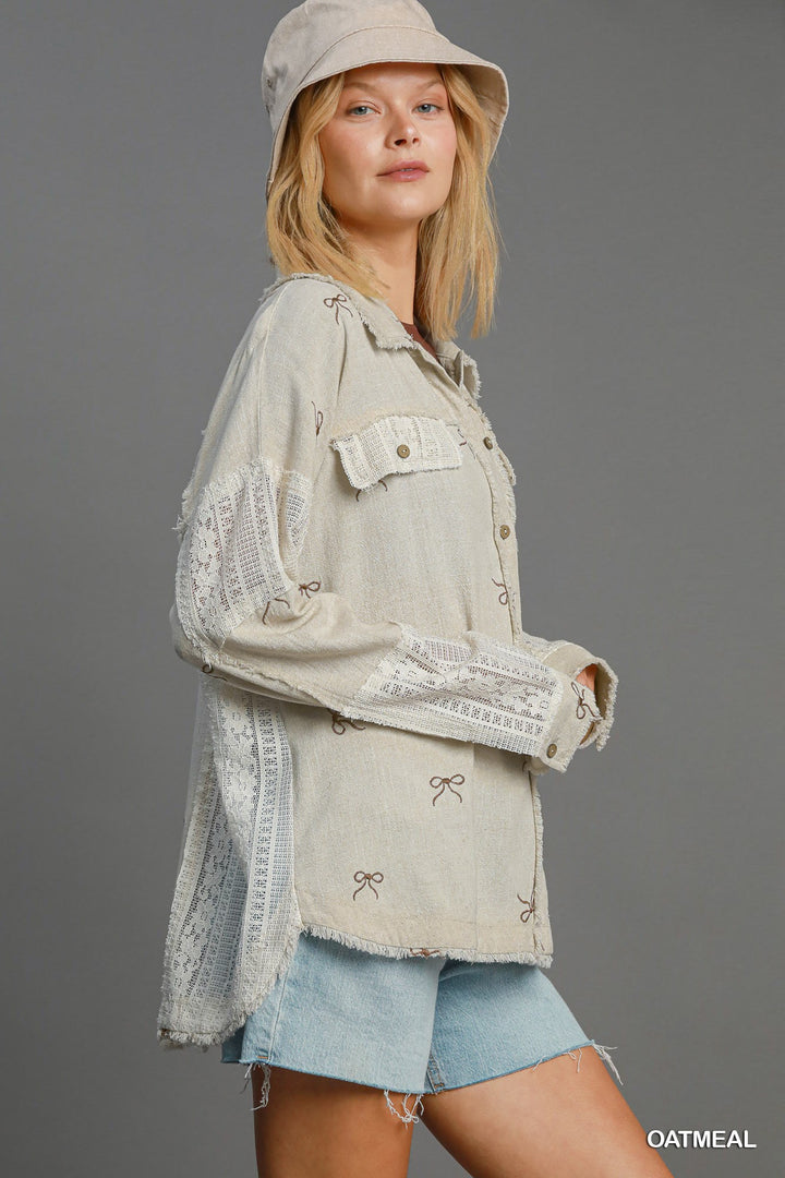 Just My Vibe Linen Button Down Shacket In Oatmeal