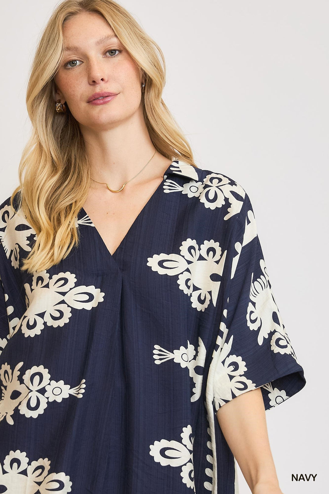 Playmaker Oversized Border Print Top in Navy