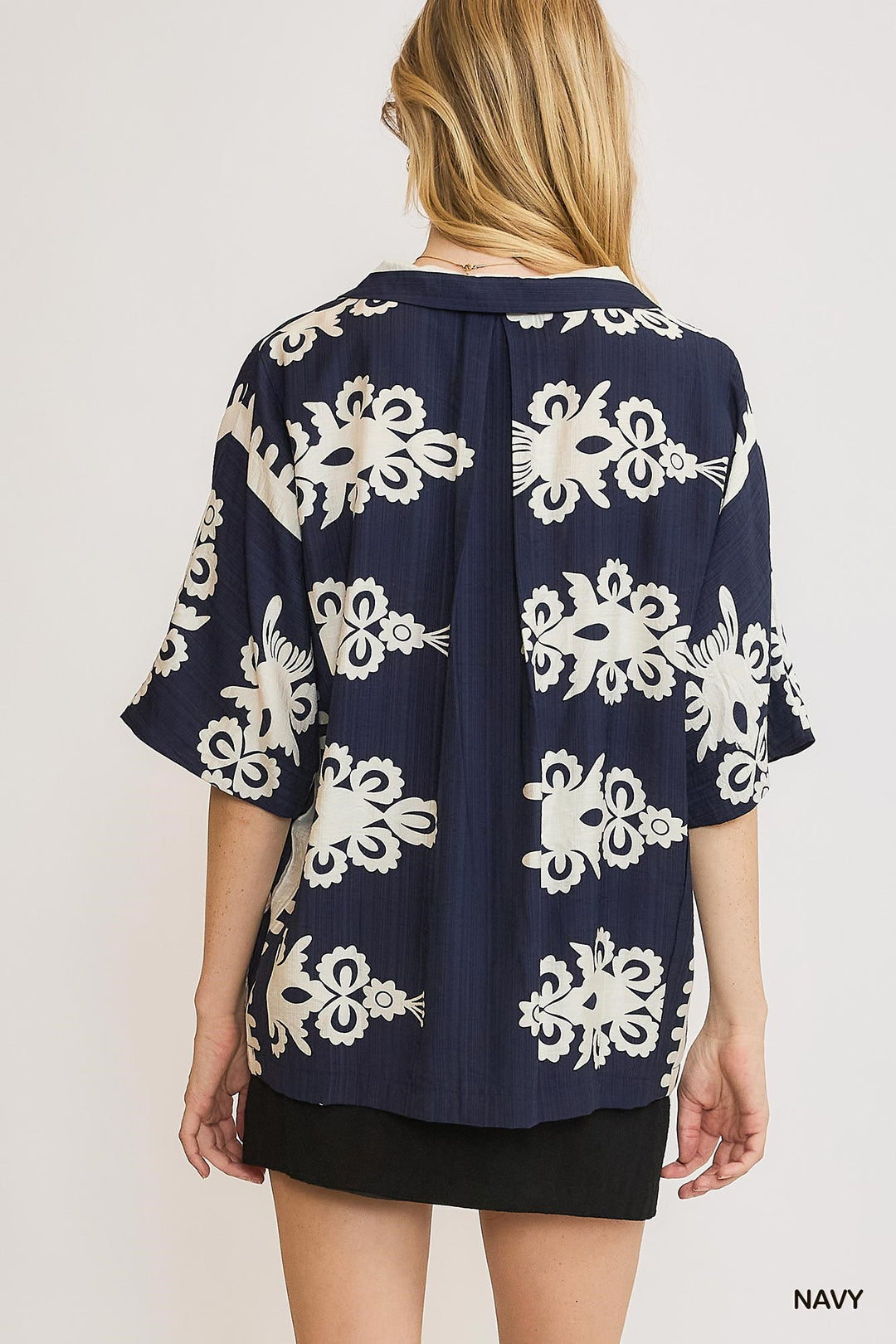 Playmaker Oversized Border Print Top in Navy
