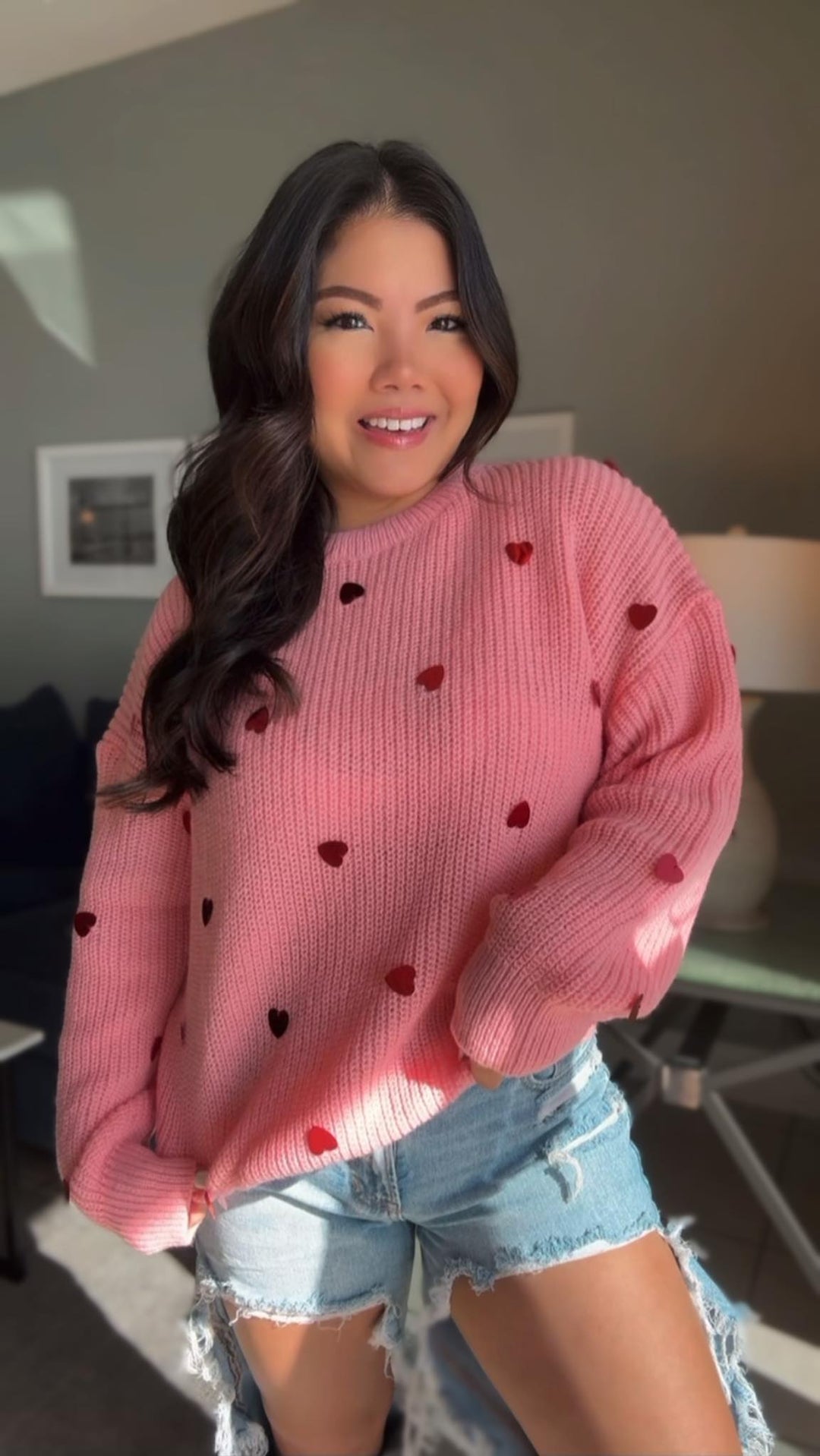 Sierra Sequin Heart Sweater in Pink