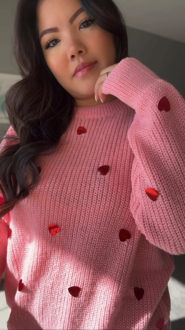 Sierra Sequin Heart Sweater in Pink