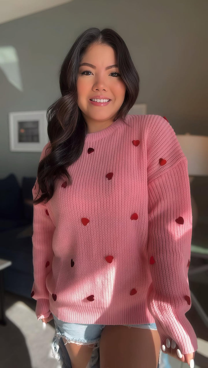 Sierra Sequin Heart Sweater in Pink