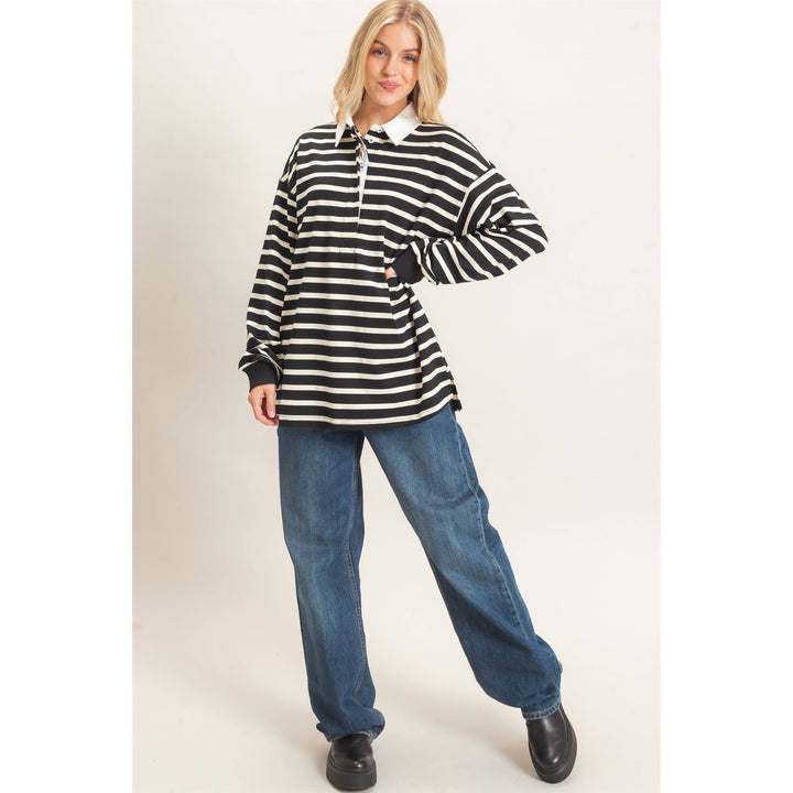 Striped Polo Long Sleeve Top