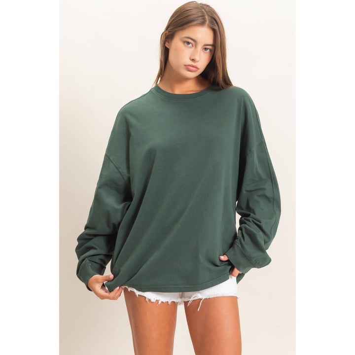 Pigment Dye Oversized Long Sleeve Top