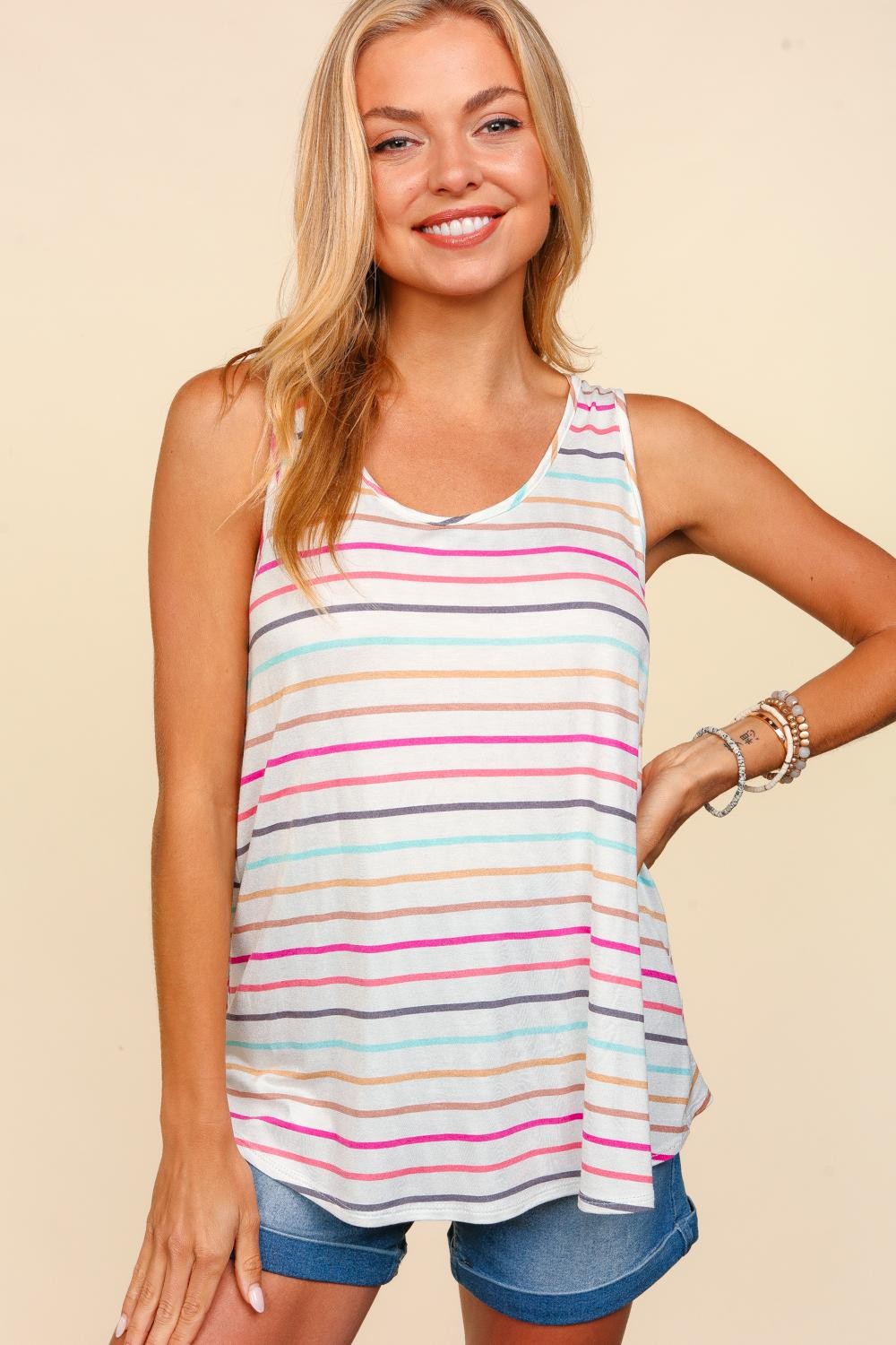 Can't Let you Go Striped Tank in Ivory