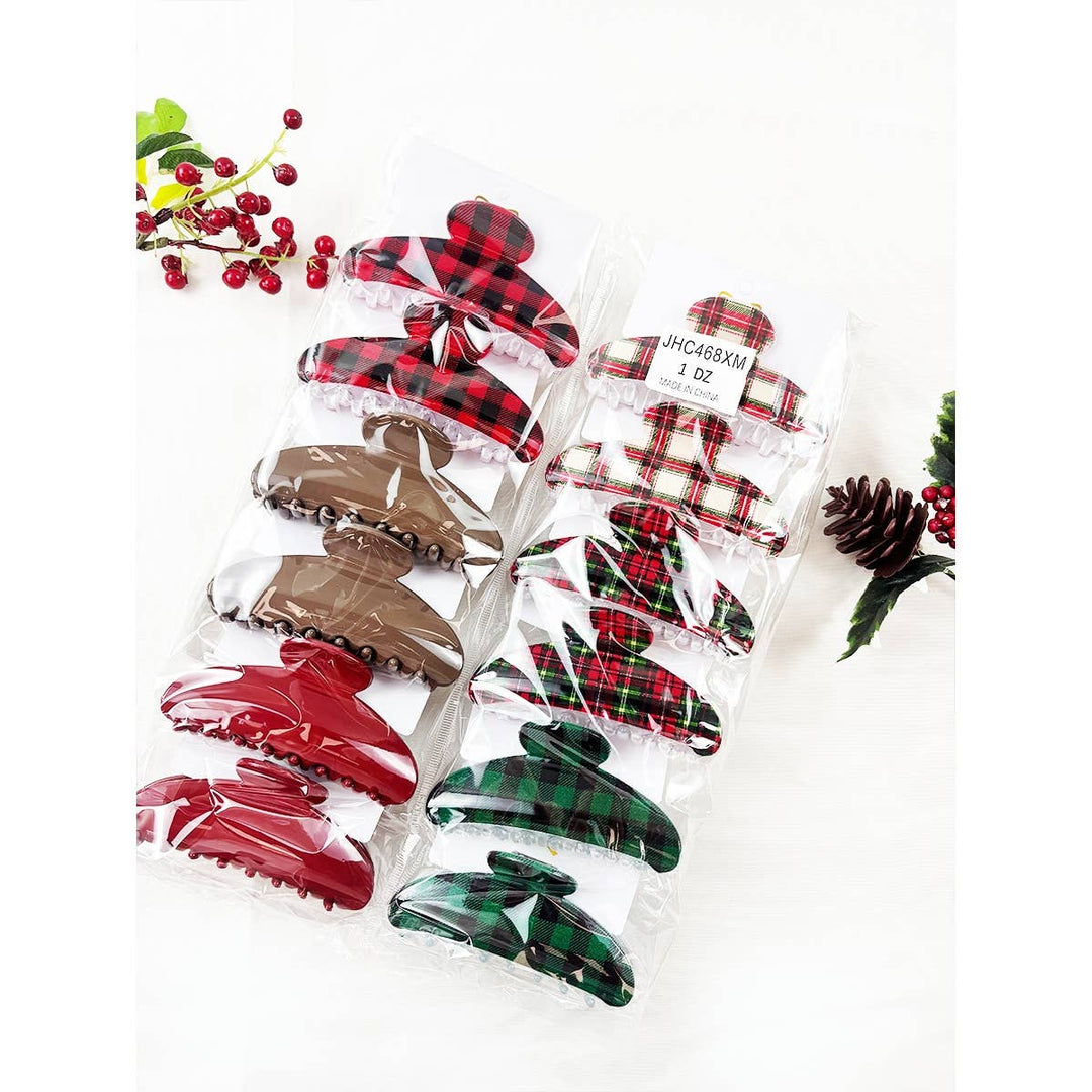 Christmas Plaid Print with solid Hair Claw Clip