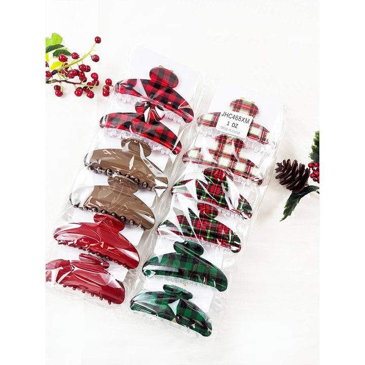 Christmas Plaid Print with solid Hair Claw Clip