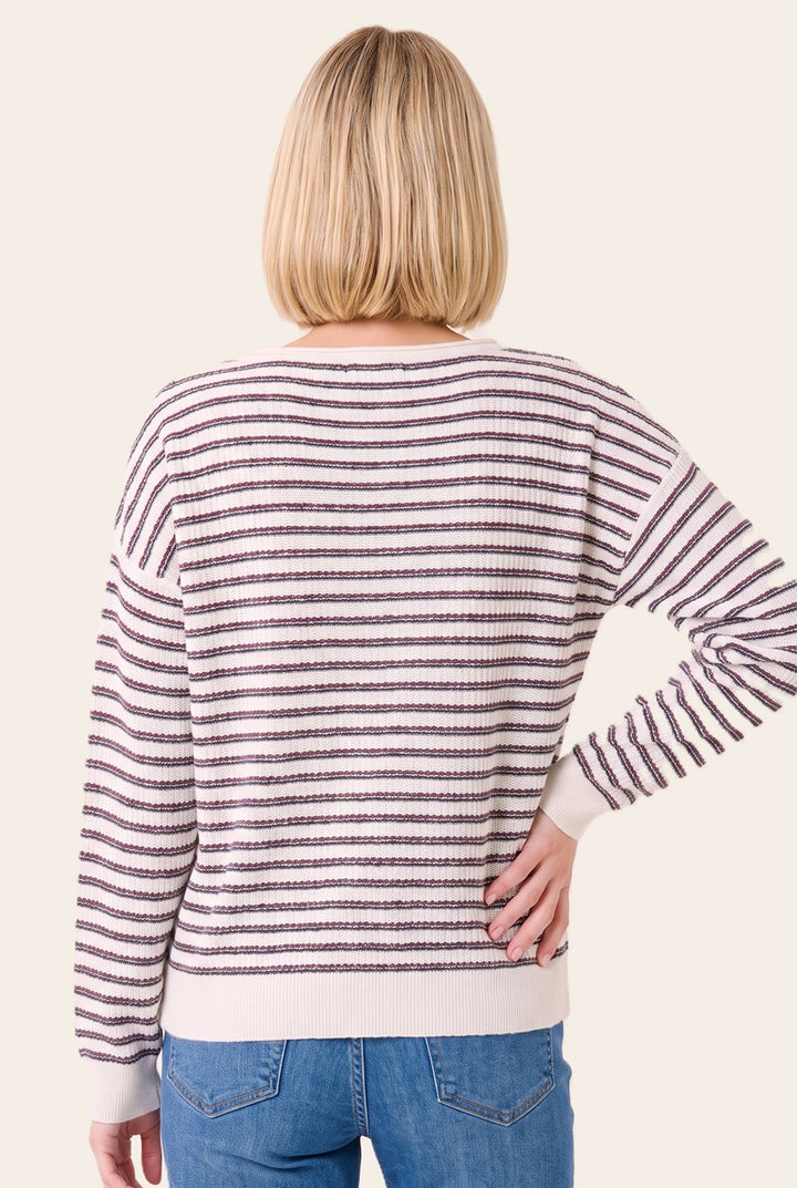 Big Dreams Striped Crew Neck Sweater in Brown/Lavender