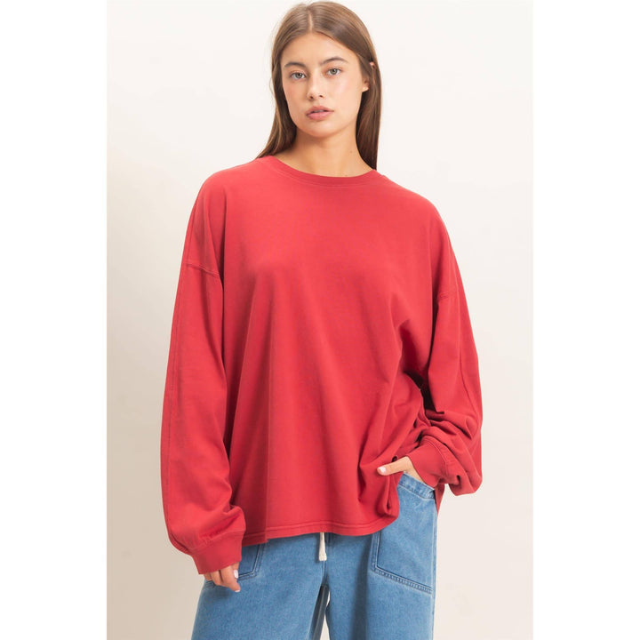 Pigment Dye Oversized Long Sleeve Top