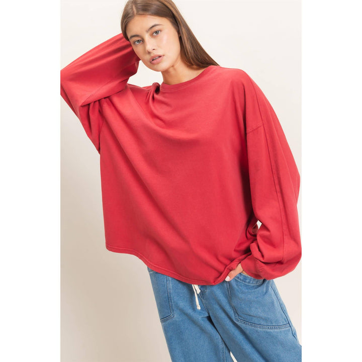 Pigment Dye Oversized Long Sleeve Top