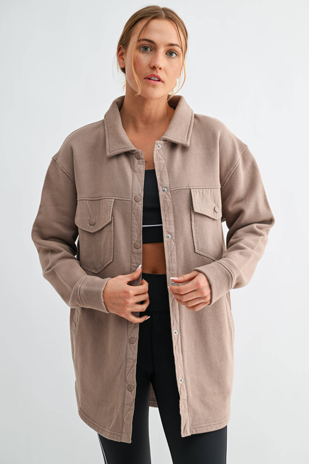 Malibu Evergreen Shacket in Taupe