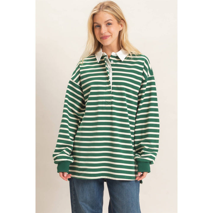 Striped Polo Long Sleeve Top