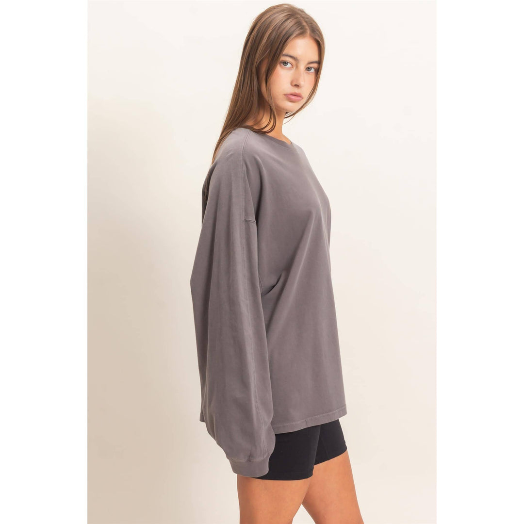 Pigment Dye Oversized Long Sleeve Top