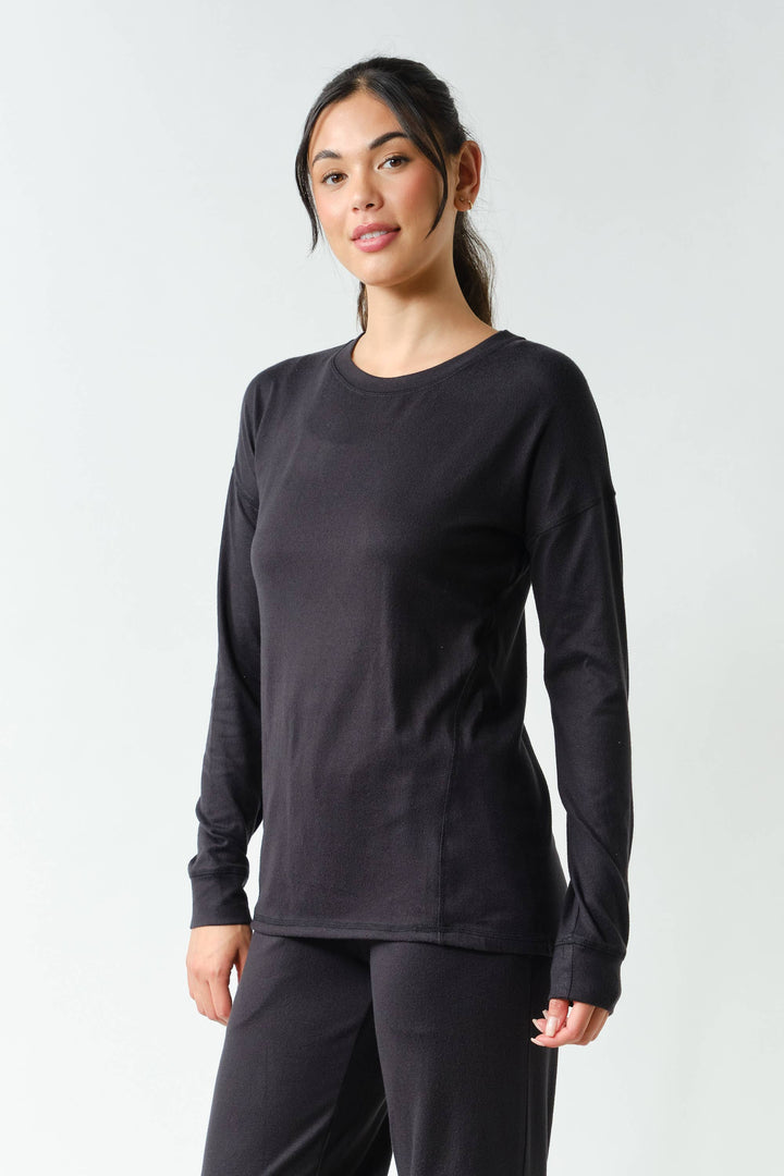 Brushed Crew Neck Long Sleeve Top
