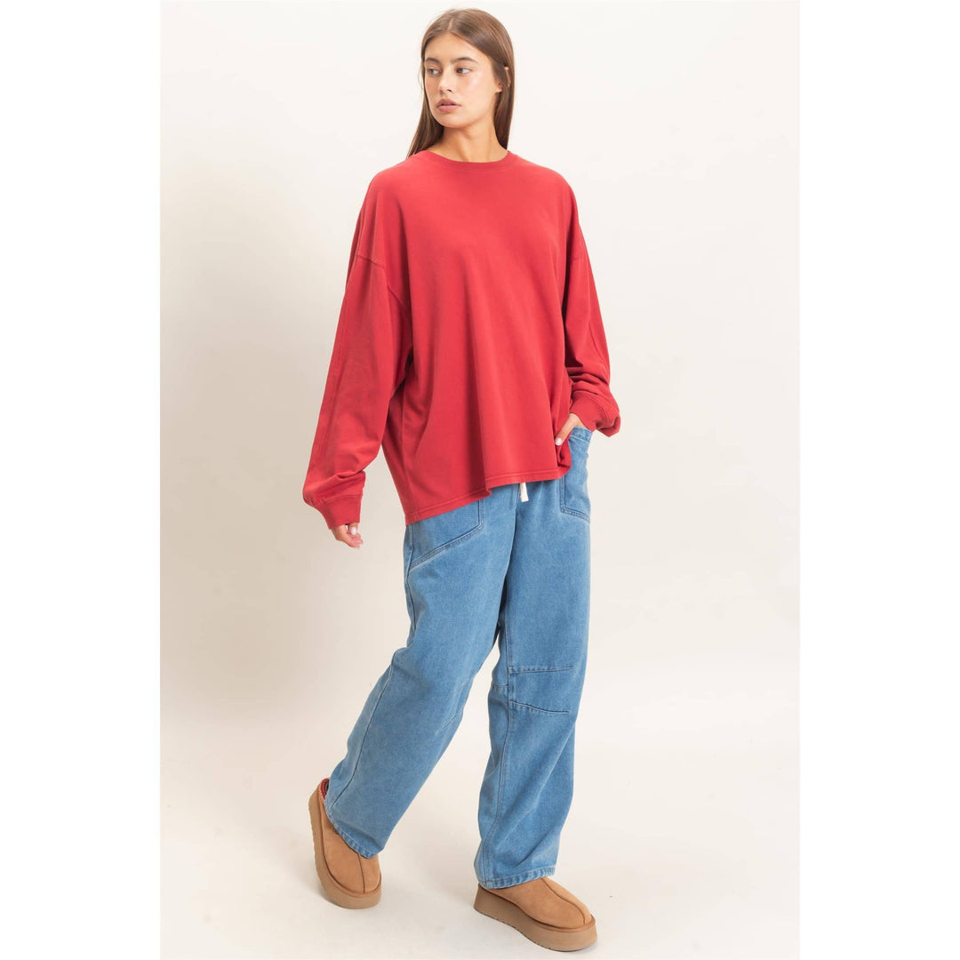 Pigment Dye Oversized Long Sleeve Top