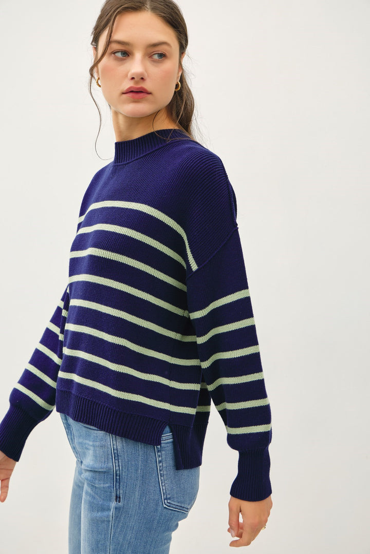 In Our Moment Relaxed Fit Striped Sweater in Navy