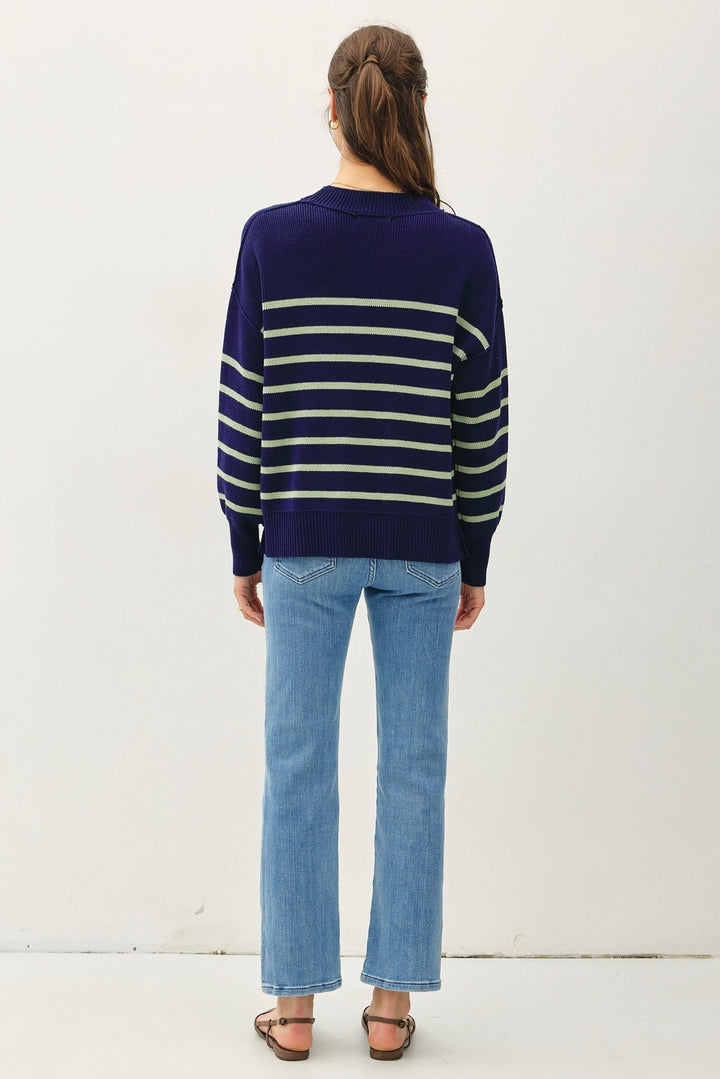 In Our Moment Relaxed Fit Striped Sweater in Navy