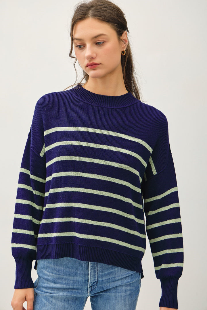 In Our Moment Relaxed Fit Striped Sweater in Navy