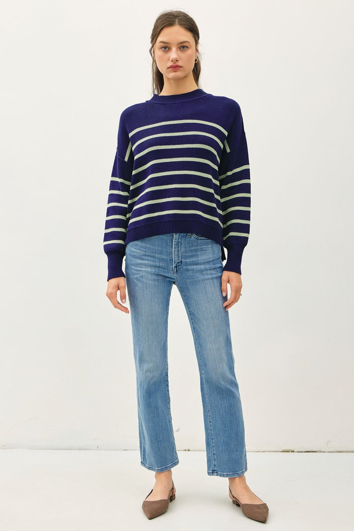 In Our Moment Relaxed Fit Striped Sweater in Navy