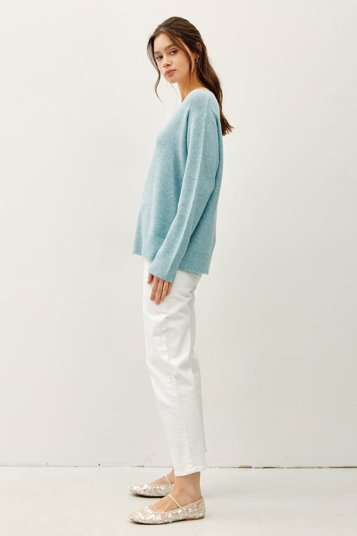 Good To Go Relaxed V Neck Sweater in Winter Sky