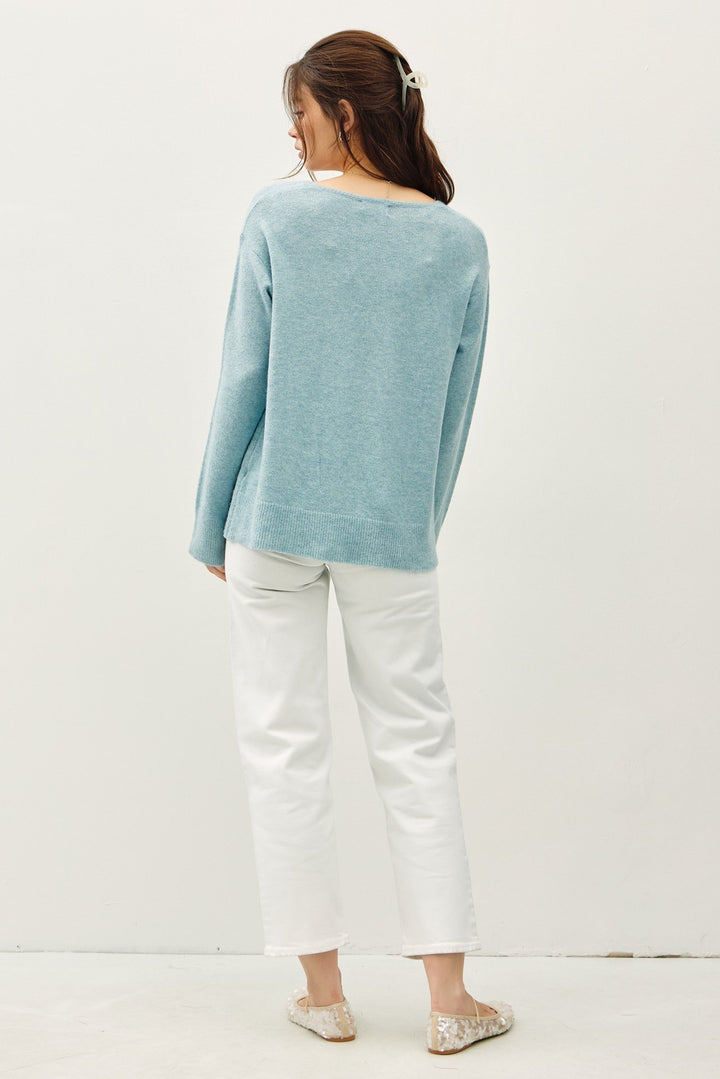 Good To Go Relaxed V Neck Sweater in Winter Sky