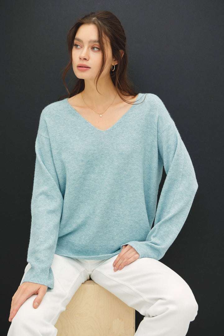 Good To Go Relaxed V Neck Sweater in Winter Sky