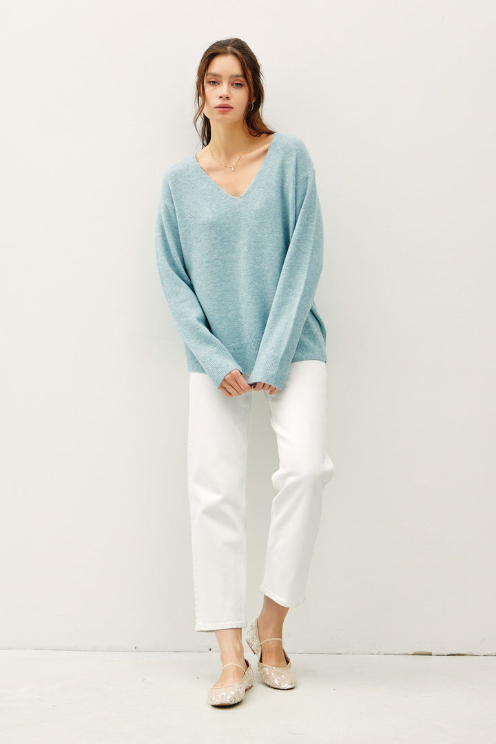 Good To Go Relaxed V Neck Sweater in Winter Sky