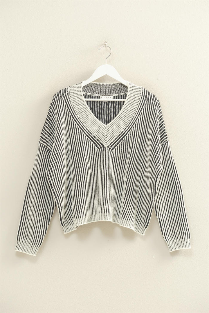 Stay on Track Striped Textured Sweater in Black