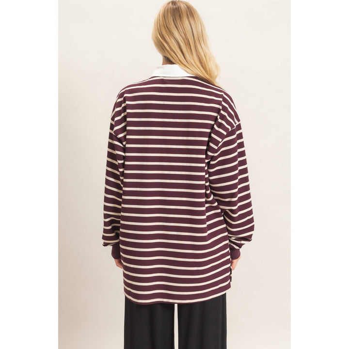 Striped Polo Long Sleeve Top