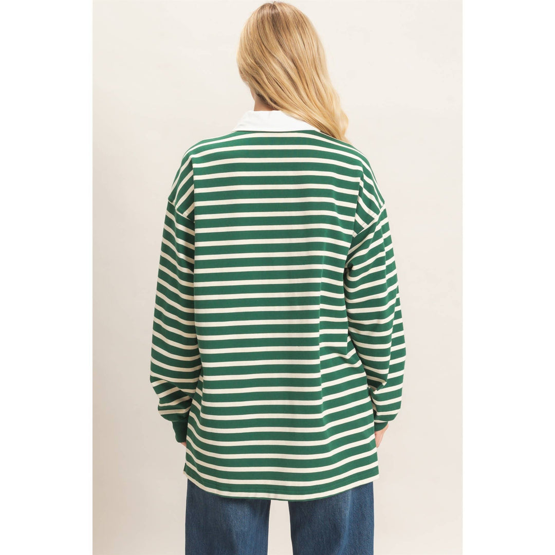 Striped Polo Long Sleeve Top
