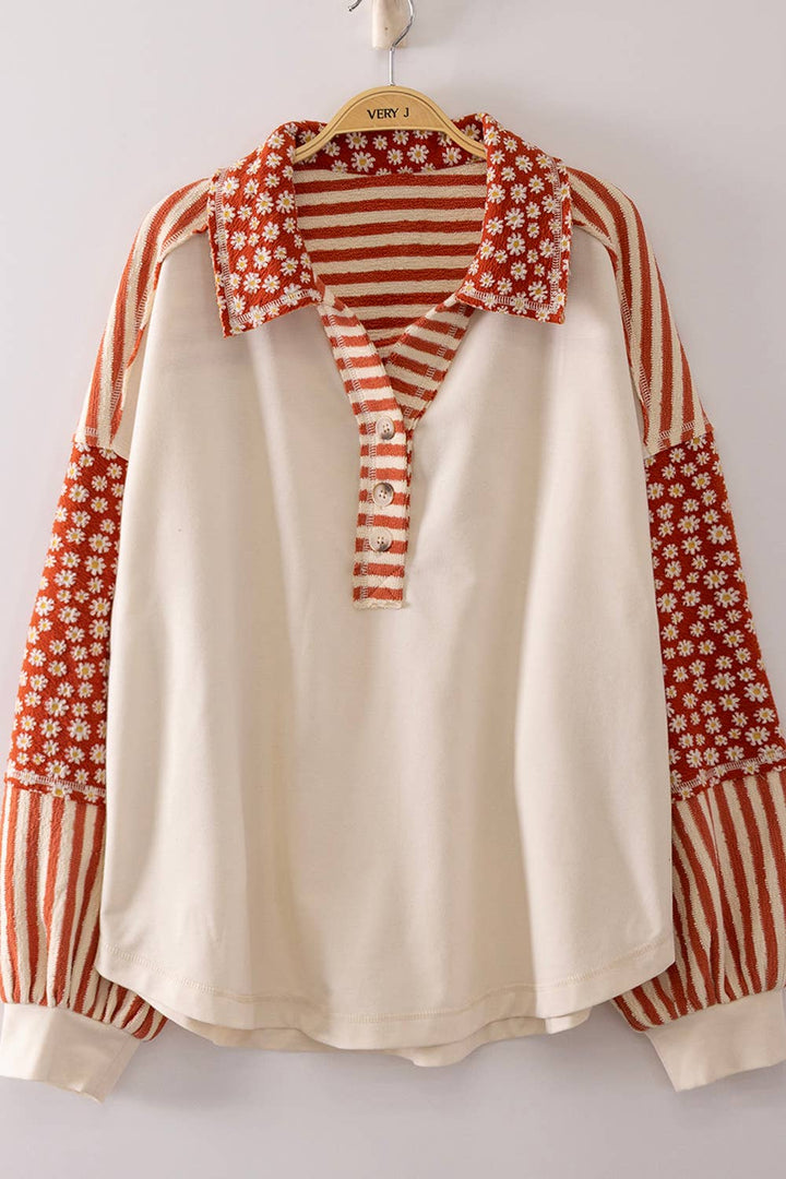 NT12889-Daisy Stripe Contrast Top