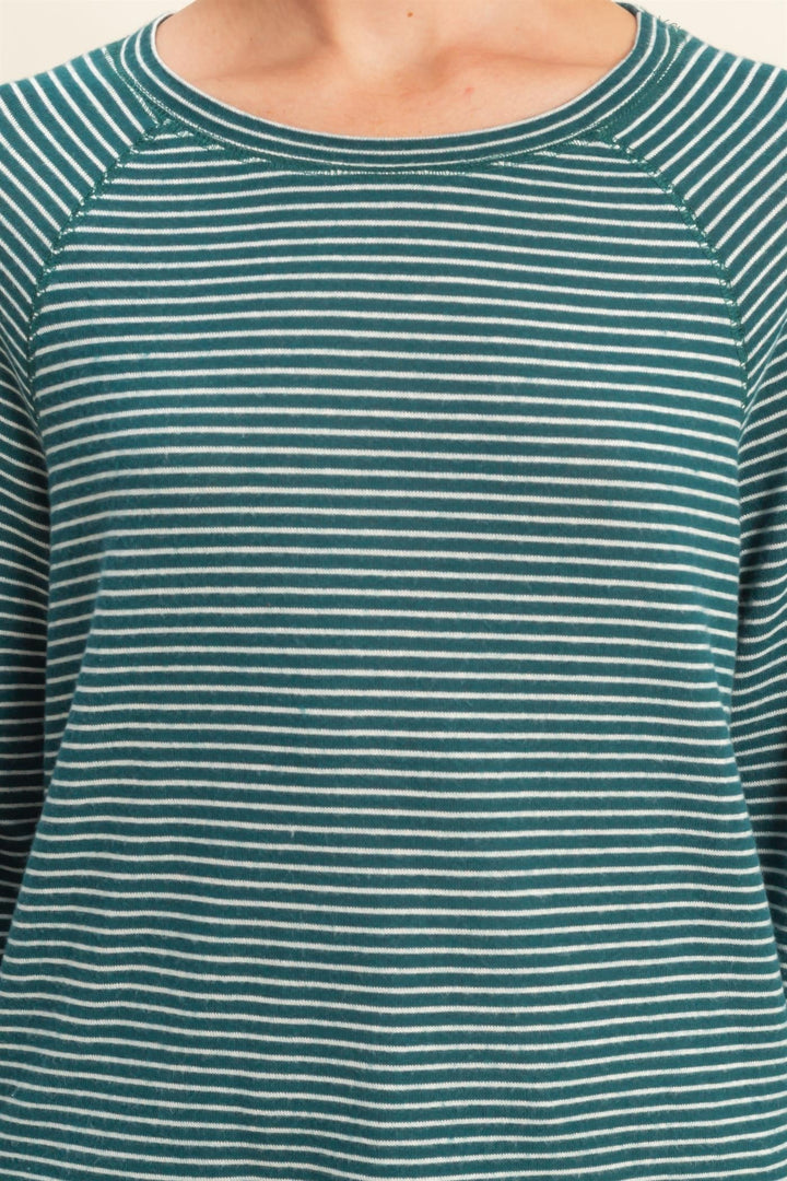 Come for It Striped Raglan Long Sleeve Top in Green/White