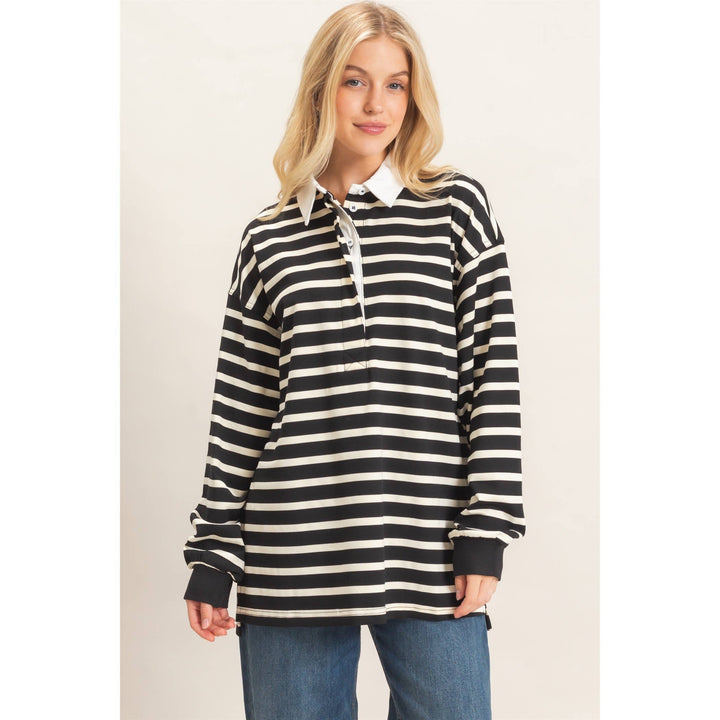 Striped Polo Long Sleeve Top