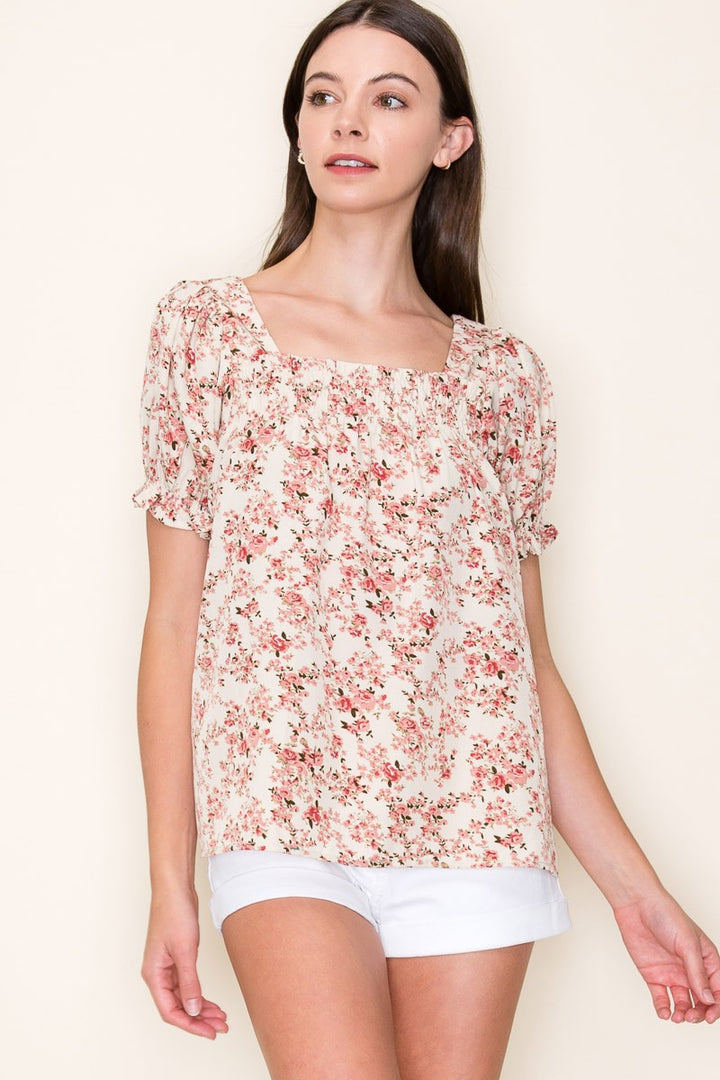 Perfect for You Short Sleeve Floral Top in Cream