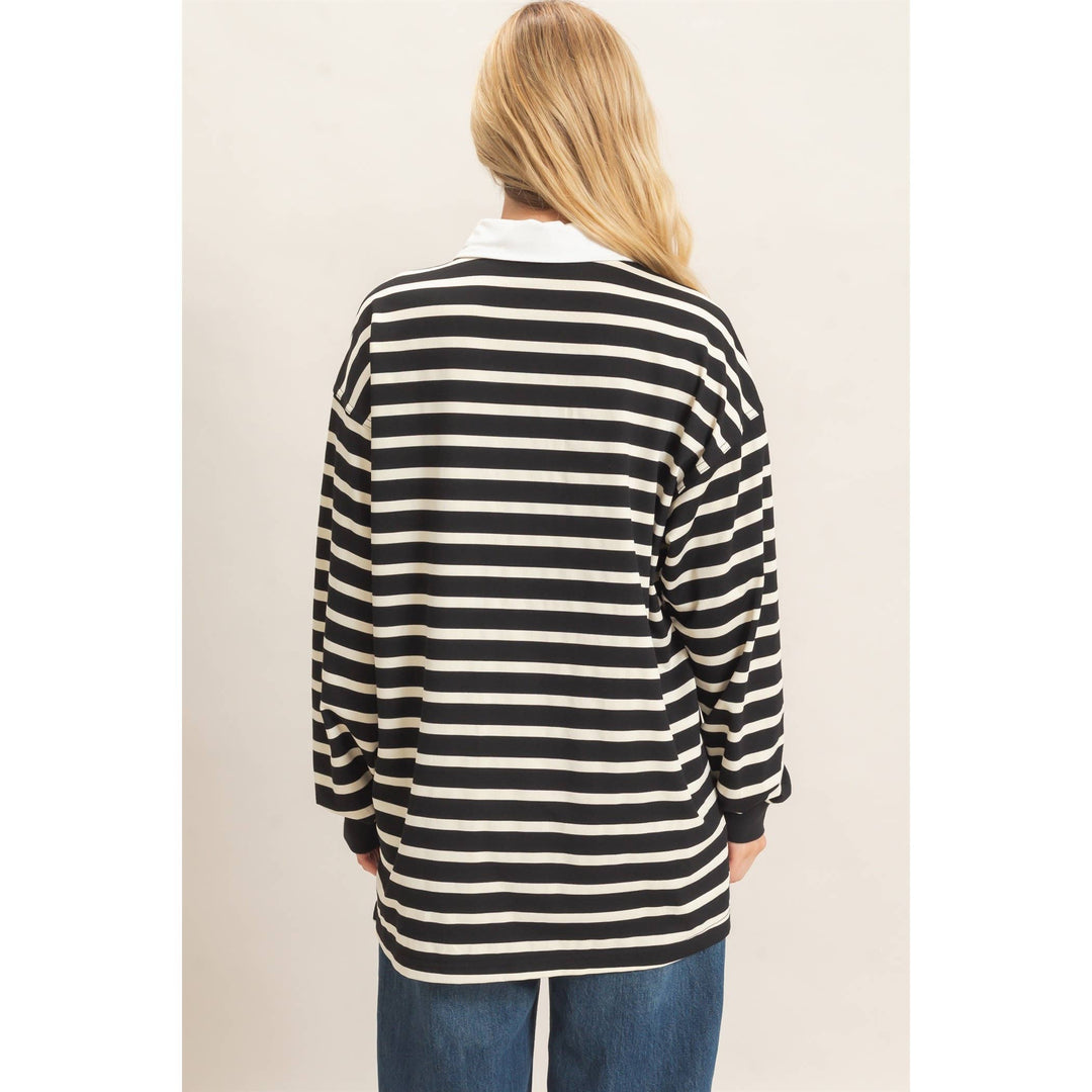 Striped Polo Long Sleeve Top