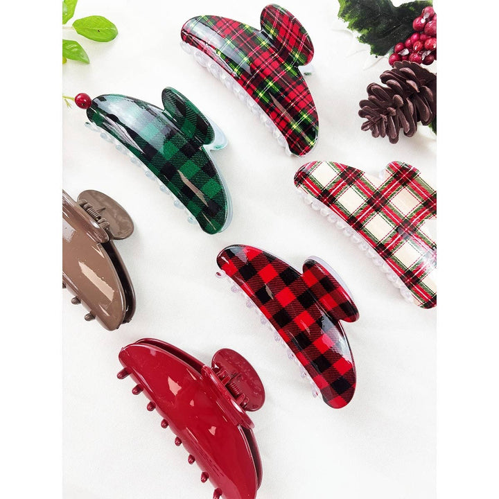 Christmas Plaid Print with solid Hair Claw Clip